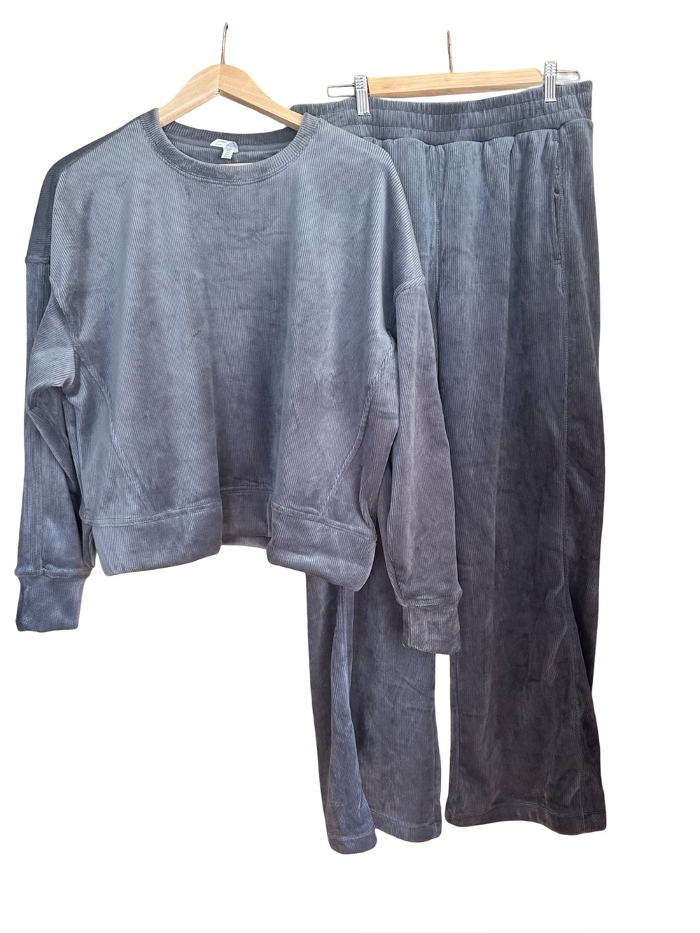 Yogalicious Dreamy Rib Velour Lounge Set Gray 2 Piece Sweatsuit Sz L